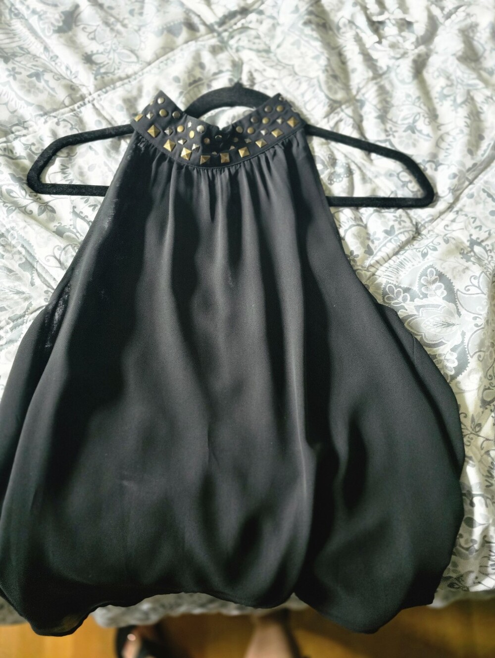 Kenneth Cole-Black Halter Neck Top with Gold Stud Detail